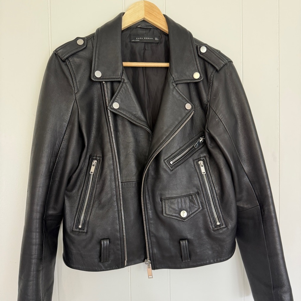 Zara Black Leather Biker Jacket